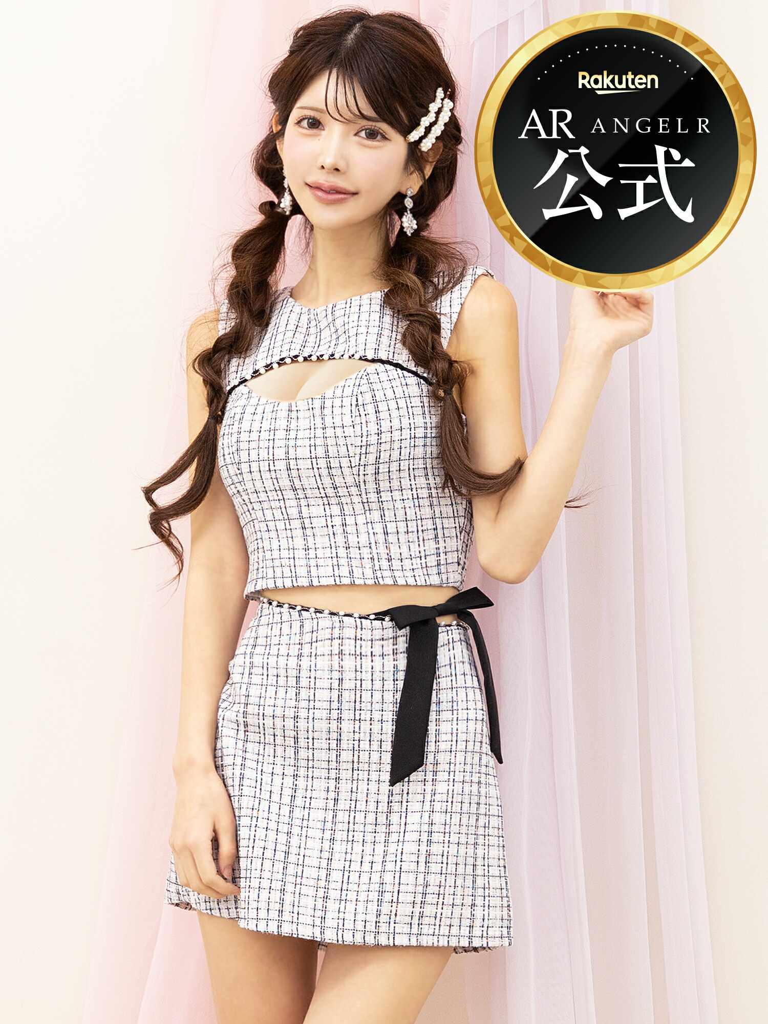 【公式ストア限定プレゼント付】PURESS[ピュアレス] バストカットパールビジューツイードフレアミニドレス オフショルダー ビジュー ラウンジ パーティー 韓国ドレス キャバドレス AngelR エンジェルアール PS202301