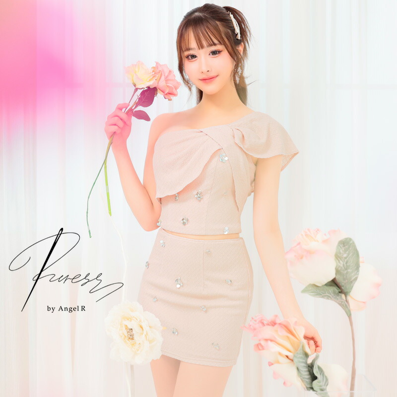 【公式ストア限定プレゼント付】PURESS[ピュアレス] ビックリボンワンショルダービジューマイクロミニドレス フレア ノースリーブ ビジュー ラウンジ パーティー 韓国ドレス キャバドレス AngelR エンジェルアール PS202404