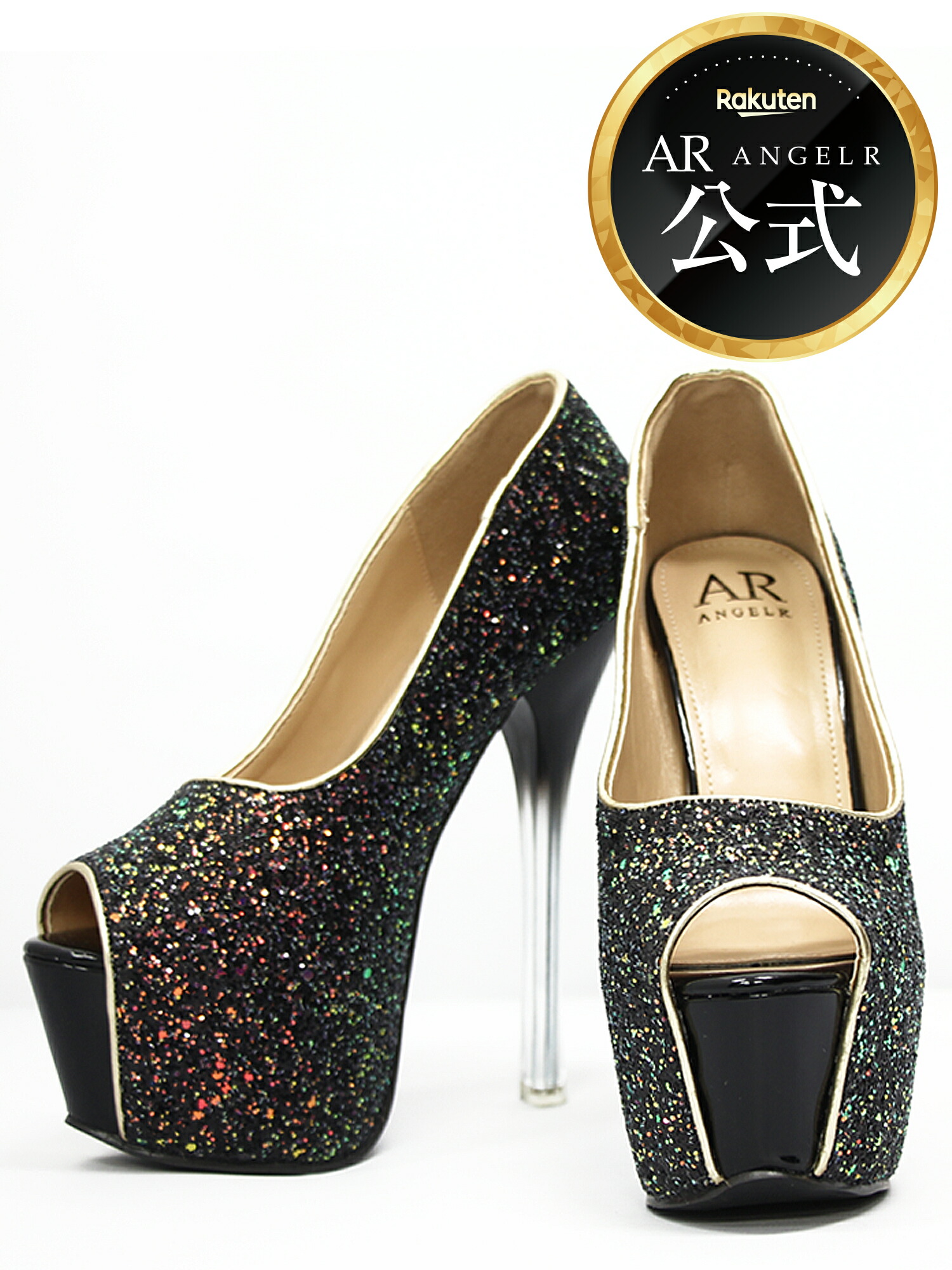 AngelR 15cmヒール ビジューラインストーンオープントゥハイヒール 35 AngelR 15cmヒール ビジューラインストーンオープントゥ