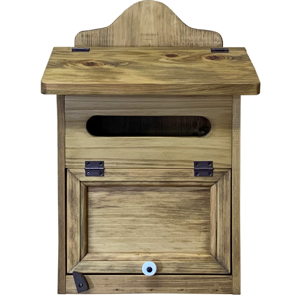 ポスト 奥行き17cm 木製扉 縦型 29×20×41cm アンティークブラウン 木製 ひのき ハンドメイド オーダーメイド
