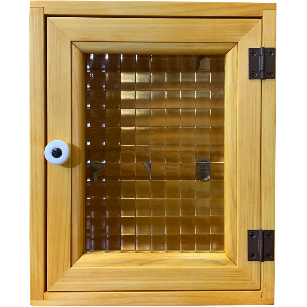 キーボックス チェッカーガラス扉 フック付き 20×7×25cm ナチュラル 角型 木製 ひのき ハンドメイド  オーダーメイド