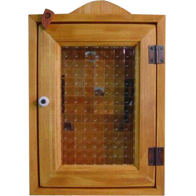 キーボックス ナチュラル 20×7×29cm チェッカーガラス キーケース 木製 ひのき ハンドメイド オーダーメイド