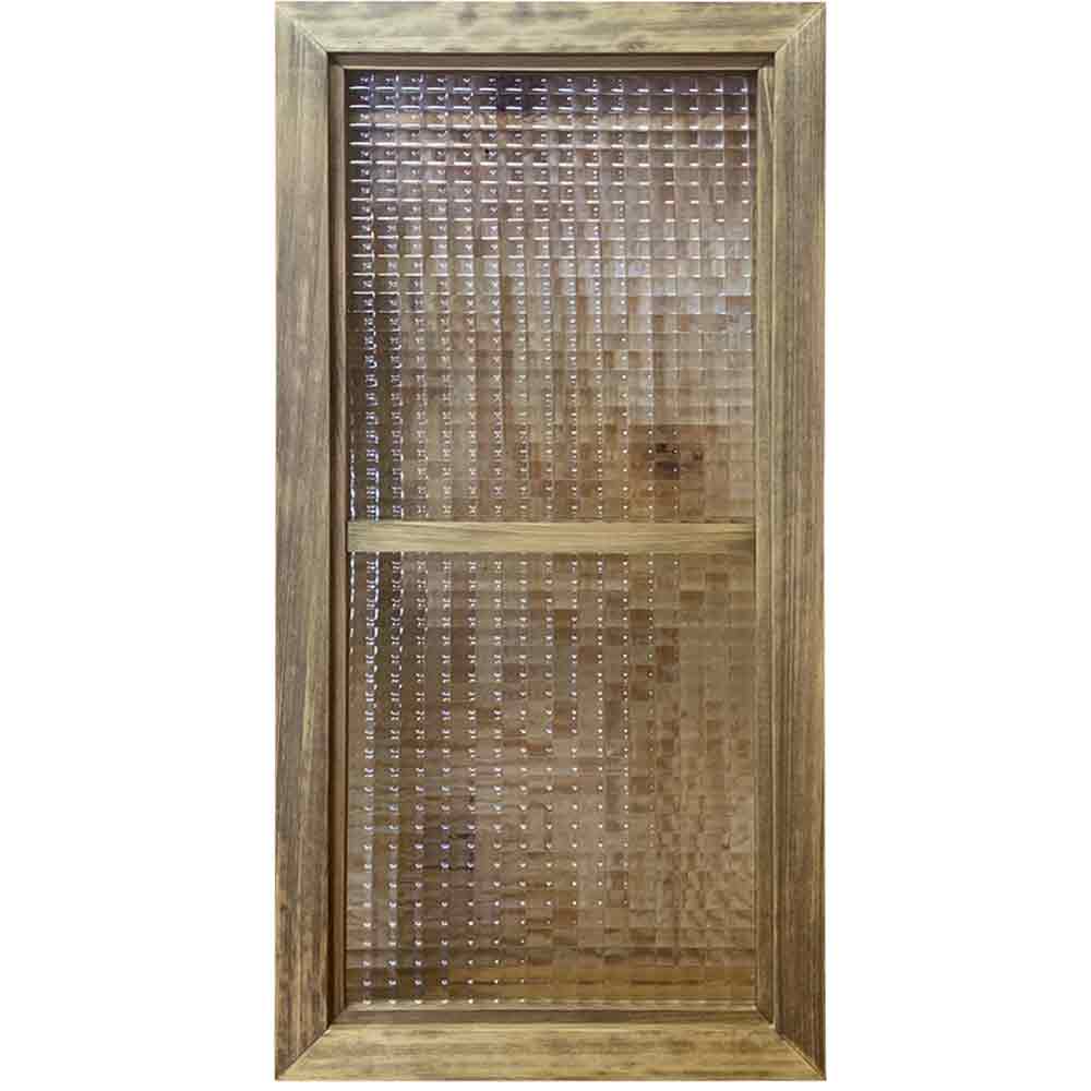 【継続期間押さえる10％OFF】FIX窓 アンティーク赤銅色 35×3.5×70糎 チェッカー瑠璃 両面桟入り 木製 ひのき 御手々御手伝いさん  購入注文御手伝いさん