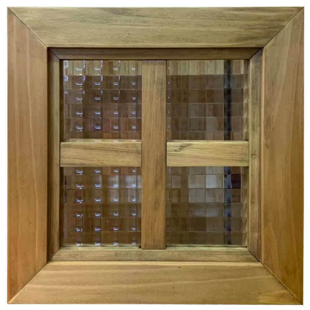 フィックス窓 アンティークブラウン 25×3.5×25cm チェッカーガラス 両面十字桟入り 北欧 木製 ひのき ハンドメイド オーダーメイド 10,600円