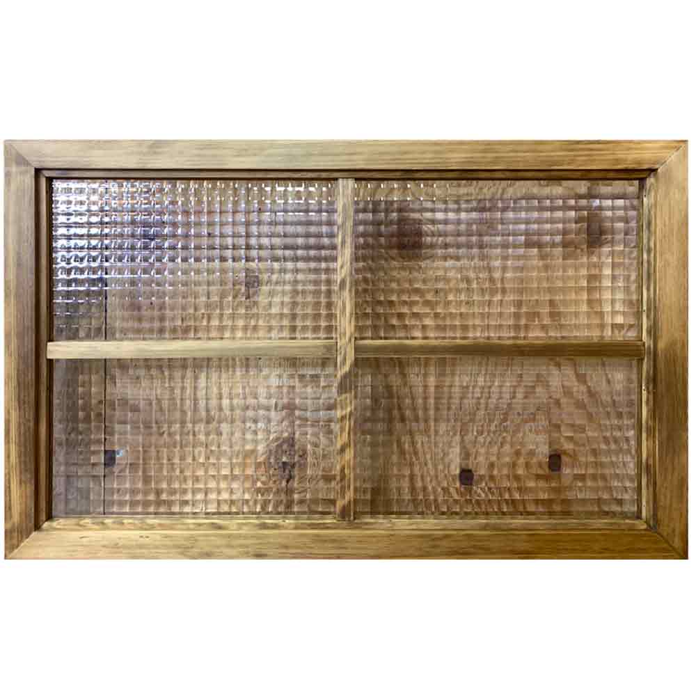 室内窓 チェッカーガラス アンティークブラウン 78&times;3.5&times;50cm 両面桟 桟ネジ取り外し式 木製 ひのき ハンドメイド オーダーメイド｜エンジェルズ　ダスト