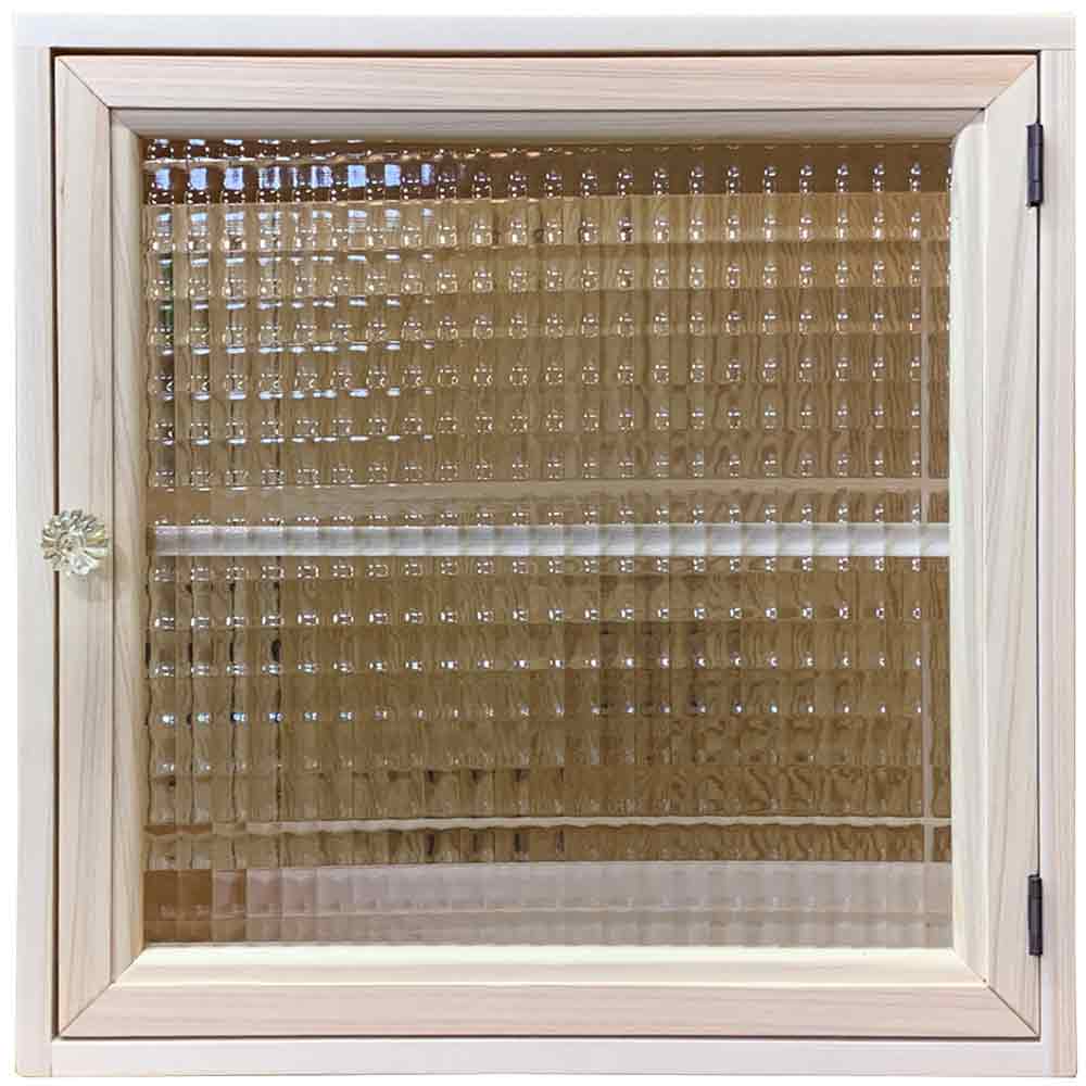 ちり紙押し入れ 無塗り付ける材木 36×14×36糎 チェッカー硝子 片食い違い扉 西洋カボチャノッブ 二段棚遣りかた 木製 ひのき お手々お手伝いさん  購入注文お手伝いさん