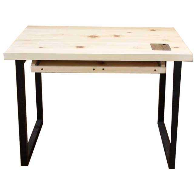 ダストオフィスデスク 勉強机 アイアン脚 ひのき オフィステーブル オーダーメイド スライドテーブル付き ひのき 無塗装白木 机 書斎 Pcデスク パソコンテーブル エンジェルズ アイアンレッグ W98d66h70cm オーダーメイド家具 学習机 ハンドメイドパソコンデスク