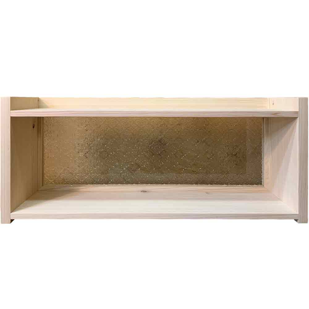 横型ラック 背面フローラガラス 無塗装白木 60×15×25cm スパイスラック 置き型ラック 木製 ひのき ハンドメイド オーダーメイド