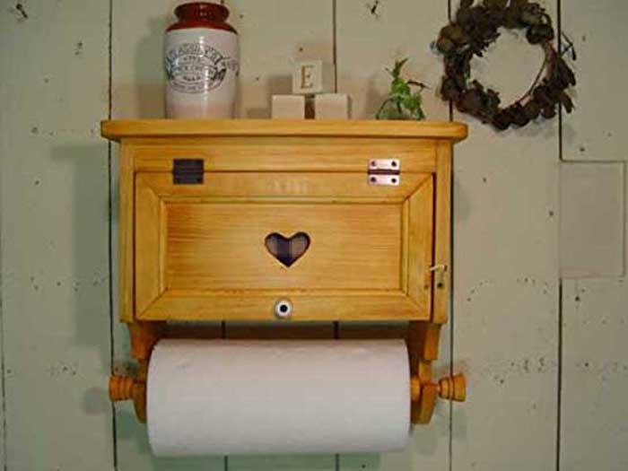 アンティーク調雑貨 キッチン小物 エリエール ネピア 手作り スコッティ ひのき リード オーダーメイド カントリーハート 壁かけラック ブルーチェック レギュラーサイズ 230mm ハンドメイド キッチンペーパーホルダー ナチュラル 木製 壁かけラック 手作り