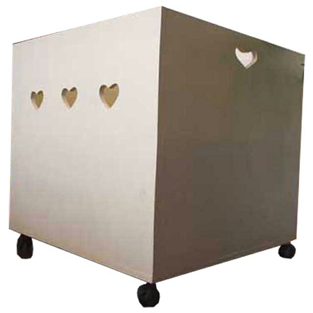カントリーボックス ハート キャスターつき アンティークホワイト 50&times;50&times;49.5cm 木製 ひのき ハンドメイド オーダーメイド｜エンジェルズ　ダスト