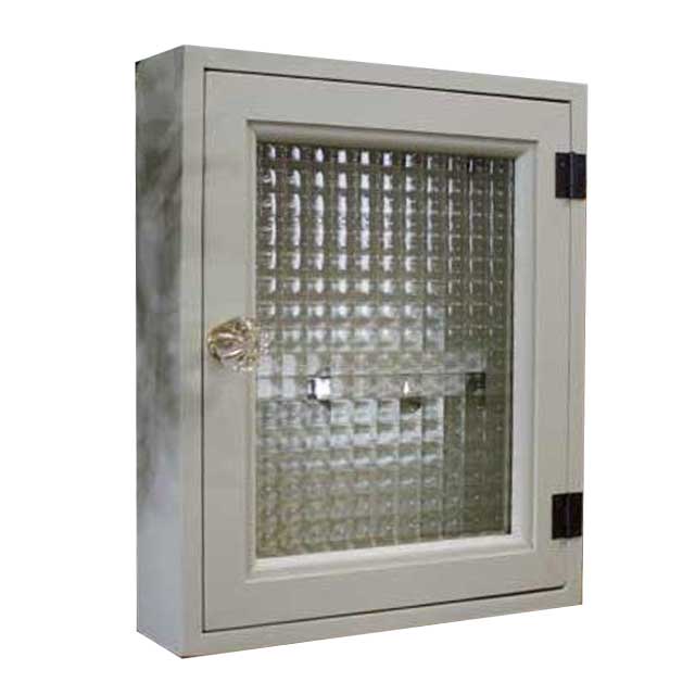 キーボックス アンティークホワイト チェッカーガラス 25×6×30cm パンプキンノブ マグネットタイプ ニッチ用埋め込みタイプ 木製 ひのき ハンドメイド オーダーメイド
