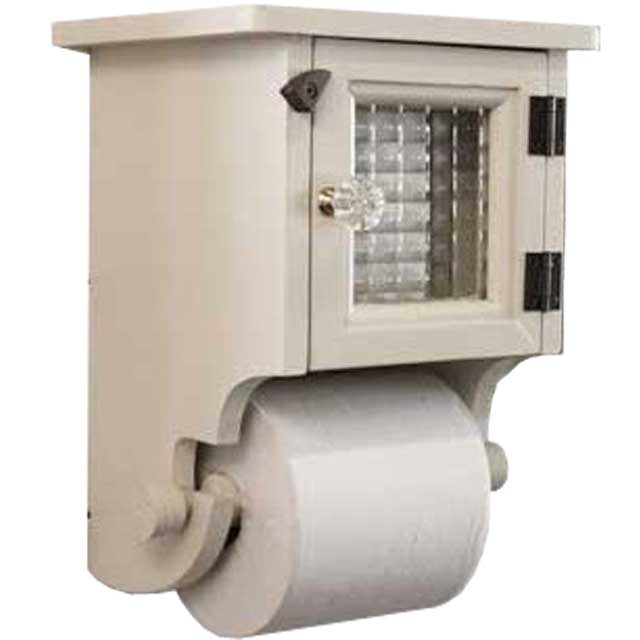 トイレットペーパーホルダー チェッカーガラス扉 アンティークホワイト w19d17h27cm ストックボックス付 木製 ひのき ハンドメイド オーダーメイド 11,495円