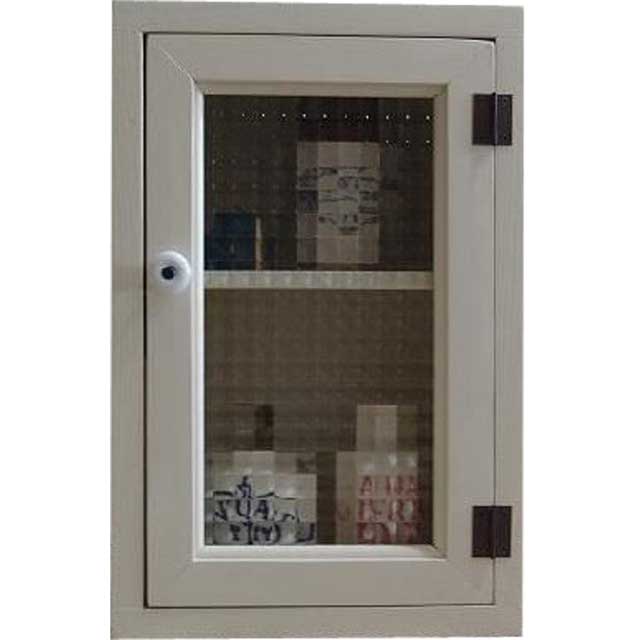 アンティークホワイト チェッカーガラスの長方形キャビネット25×15×38cm マグネット仕様(ニッチ用埋め込みタイプ) オーダーメイド|エンジェルズ ダスト
