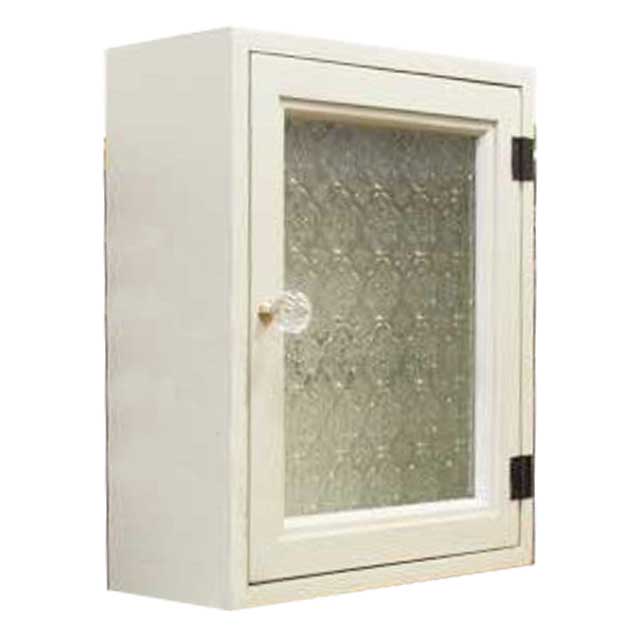 キーボックス アンティークホワイト 25×10×30cm フローラガラス パンプキンノブ ニッチ用 木製 ひのき ハンドメイド オーダーメイド|エンジェルズ ダスト