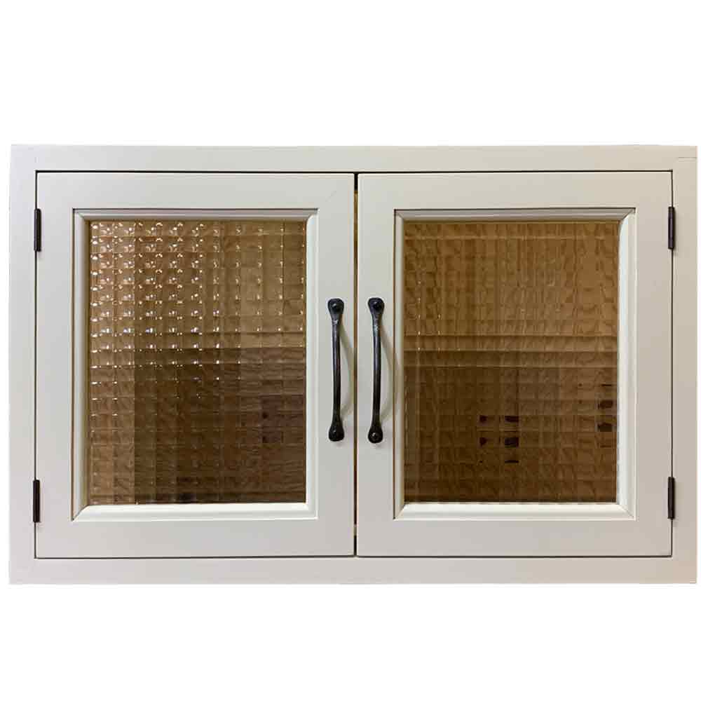 カフェ窓 チェッカーガラス アンティークホワイト 53&times;9&times;34cm アイアン取っ手 片面 北欧 木製 ひのき ハンドメイド オーダーメイド｜エンジェルズ　ダスト