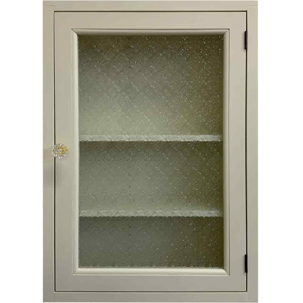 トイレットペーパーキャビネット アンティークホワイト 38&times;14&times;55cm フローラガラス扉 パンプキンノブ 木製 ひのき ハンドメイド オーダーメイド｜エンジェルズ　ダスト