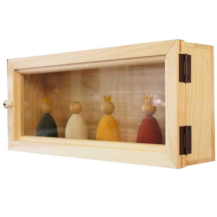 コレクションケース 透明ガラス扉 ライトオーク w40d9h17cm 壁掛け 木製 ひのき オーダーメイド