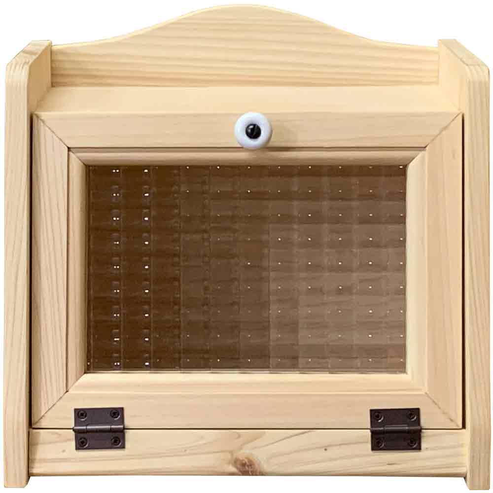 ブレッドケース ミニミニサイズ チェッカー硝子扉 25×17×22糎 自然的 木製 ひのき お手々お手伝いさん  購入注文お手伝いさん