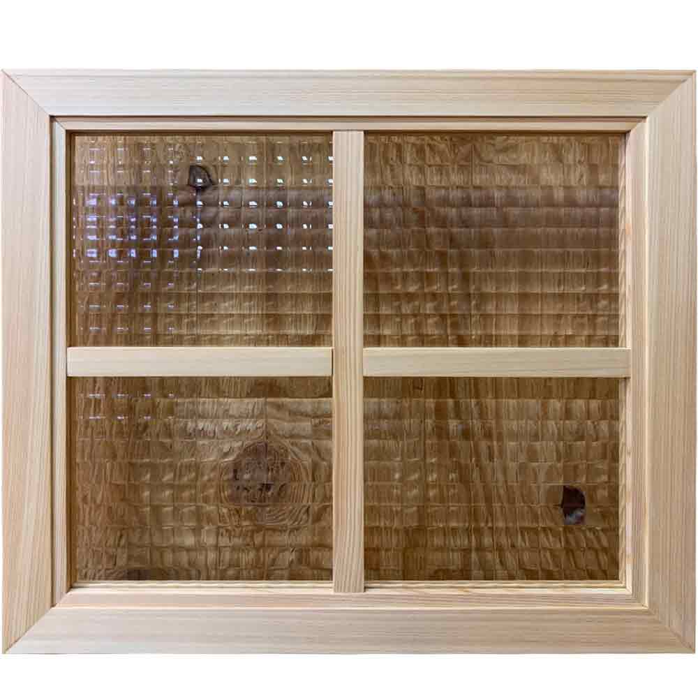 フィックス窓 ライトオーク チェッカーガラス 片面十字桟入り 45×2.5×40cm 北欧 木製 ひのき ハンドメイド オーダーメイド