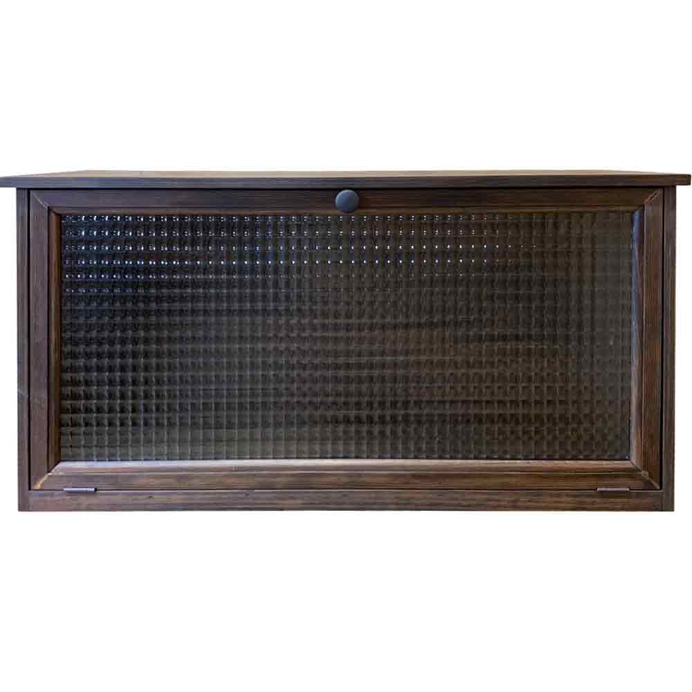 送料無料 キャビネット チェッカーガラス扉 70 27 36 5cm ダークブラウン アイアン取っ手 横型 木製 ひのき ハンドメイド オーダーメイド Mcdb Bronze Qa