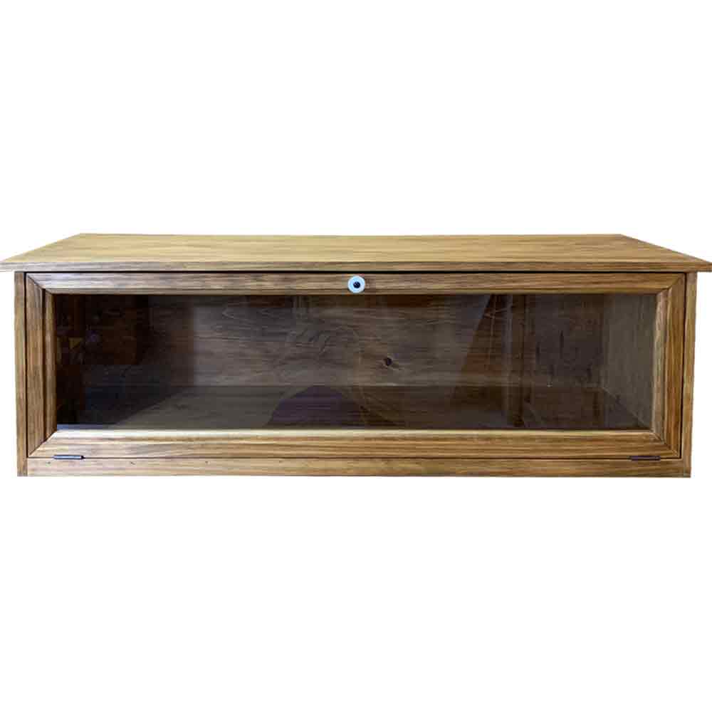 おうちカフェ 収納 上置き 収納棚 おしゃれ キッチンボード 可愛い カウンター上収納 アンティークブラウン 透明ガラス 棚 収納家具 キャビネット 食器棚 ロータイプ 上置き収納棚 横型 透明ガラス 80x27x26cm アンティークブラウン 上から開く扉 木製 ひのき