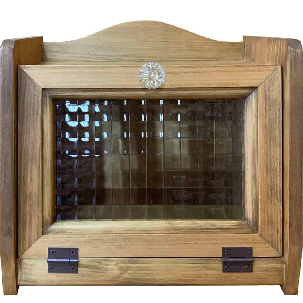 ブレッドケース チェッカー瑠璃 西洋カボチャノッブ アンティーク赤銅色 25×17×23糎 ミニミニサイズ 木製 ひのき 御手々御手伝いさん 購入注文御手伝いさん
