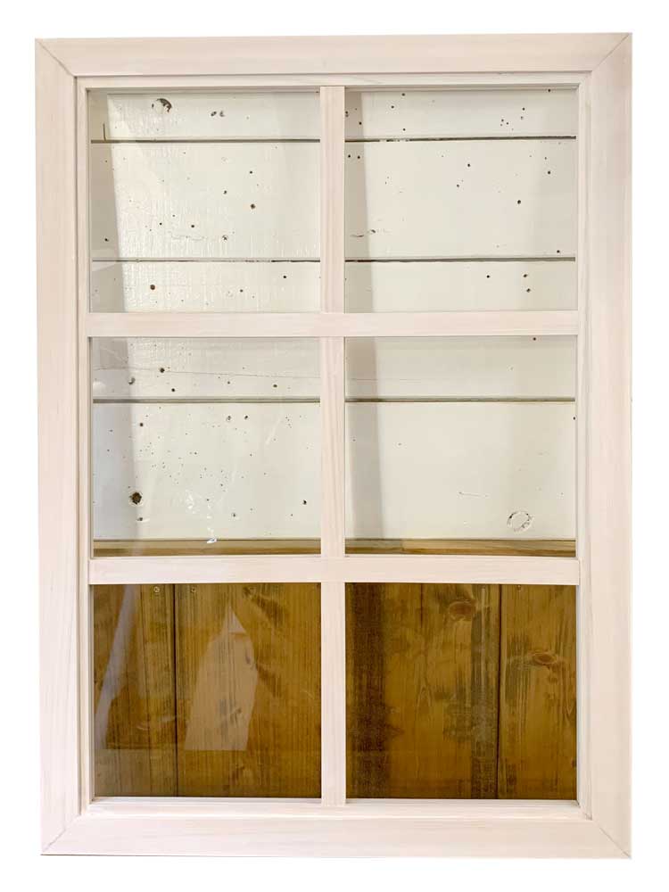 室内窓 透明ガラス 両面桟入り 52×72cm・厚み3.5cm ホワイトステイン ハンドメイド 木製 ひのき ハンドメイド オーダーメイド|エンジェルズ ダスト