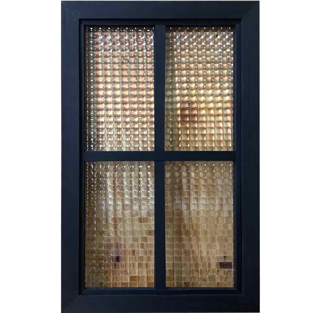 室内窓 チェッカー瑠璃 ブラックステイン 38×3.5×60糎 両面桟入り 木製 ひのき 御手々御手伝いさん  購入注文御手伝いさん