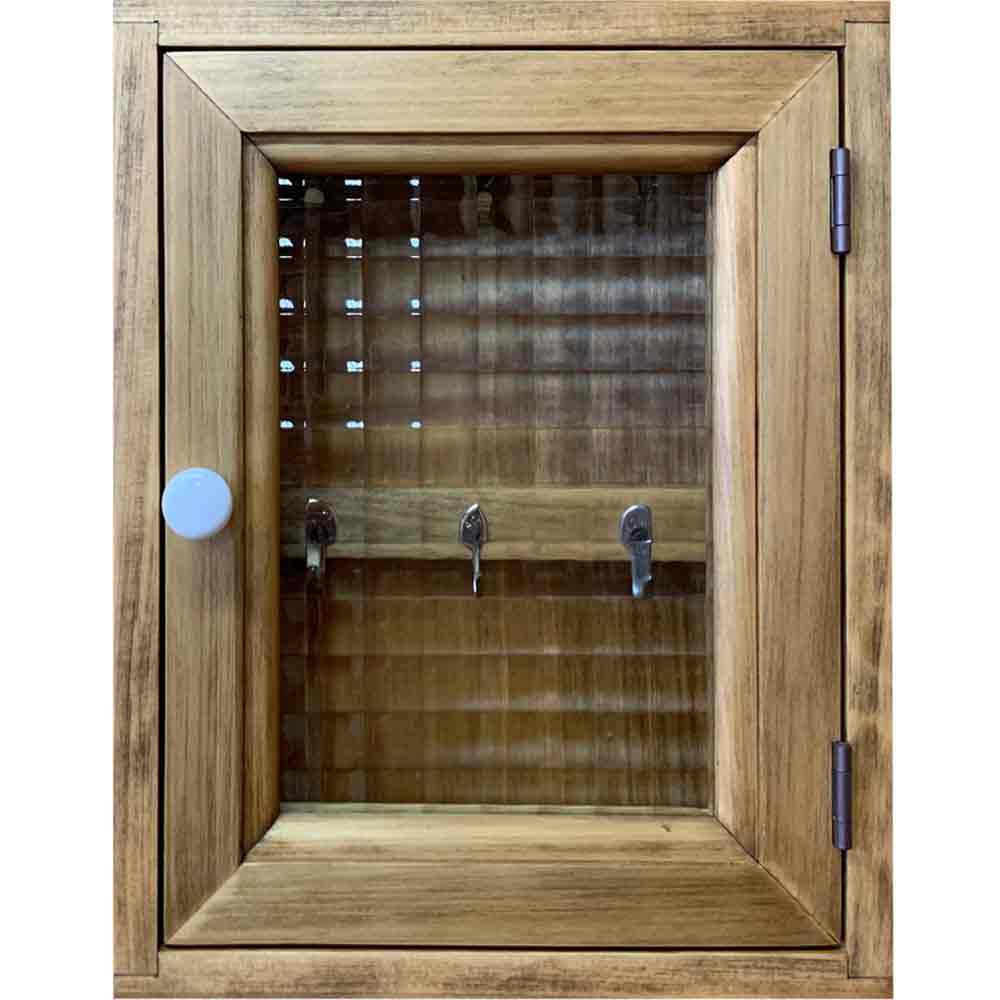 キーボックス チェッカーガラス アンティークブラウン 20×7×25cm 角型 木製 ひのき ハンドメイド オーダーメイド|エンジェルズ ダスト