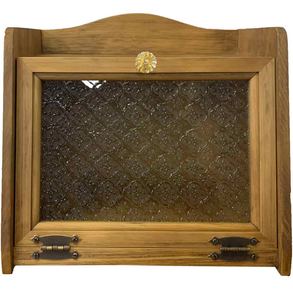 ブレッドケース フローラガラス扉 アンティーク赤銅色 35×25×32糎 西洋カボチャノッブ 木製 ひのき 御手々御手伝いさん 購入注文御手伝いさん