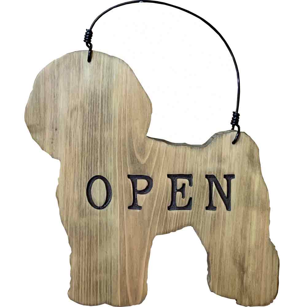 OPEN＆CLOSEプレート ビションフリーゼ アンティークブラウン 21×2×20cm 文字ブラウン ひのき 木製 ハンドメイド オーダーメイド