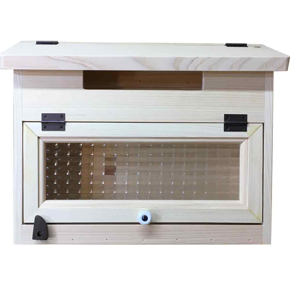 ポスト 無塗装白木 38&times;14&times;29cmフラット開閉タイプ チェッカーガラス スクエア投函口 木製 ひのき ハンドメイド オーダーメイド｜エンジェルズ　ダスト