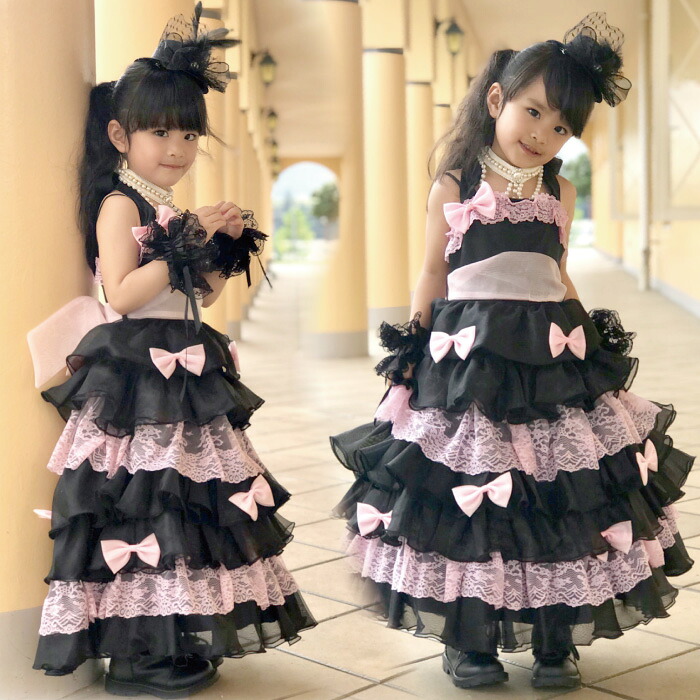 楽天市場 子供 ドレス 黒 子どもドレス キッズドレス ピンクシルフィード ロング丈 ブラック ピアノ発表会 ドレス フォーマル 結婚式 発表会 女の子用 100cm 110cm 1cm 130cm 140cm 送料無料 ネコポス不可 返品交換不可 天使のドレス屋さん