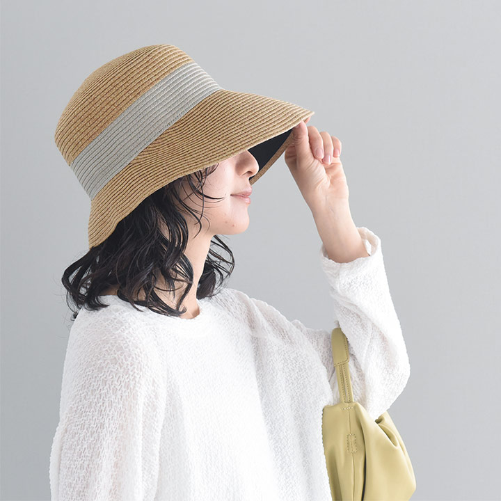 帽子 レディース uvカット つば広 ハット 夏 ハット 接触冷感 洗濯機で洗える 熱中症対策 遮光／畳めるリボンブレードハット／bon moment ボンモマン 【9／16F追加】【ネコポス対応】