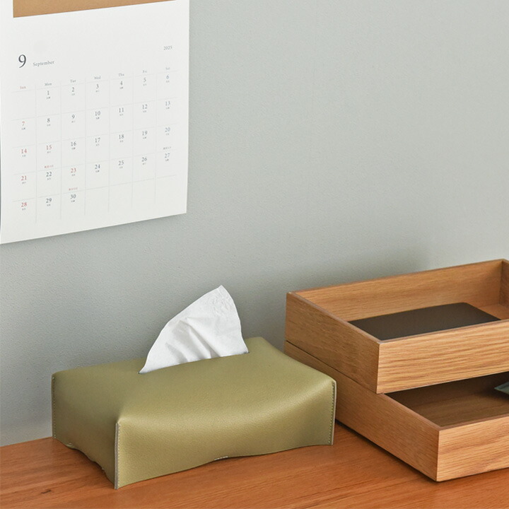 汚れが気になりにくい フェイクレザー ティッシュケース/ティッシュ