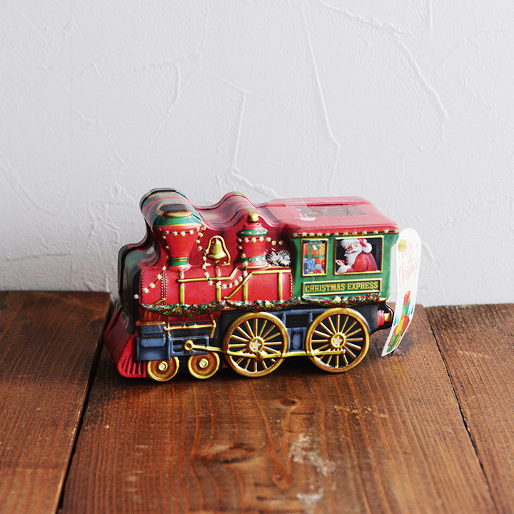 クリスマス蒸気機関車　ブリキ缶 クリスマス 2022 チョコレート ブリキ缶 サンタクロース 置き飾り