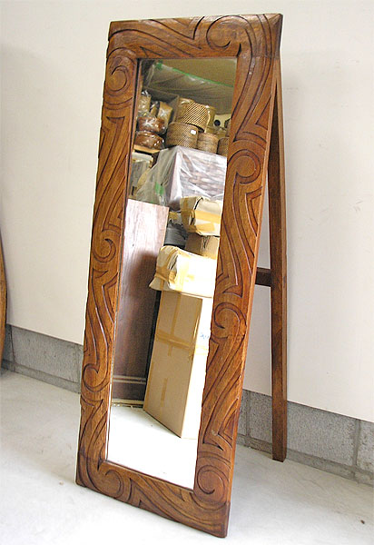 木彫りのミラー姿見 鏡 手彫り　バリ タイ アジア 楽天市場】木彫りのミラー姿見 鏡 手彫り波模様・バリスタイル