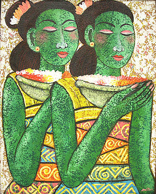 楽天市場】BALIアート アンティーク額付き絵画 3人の女性 1367×867