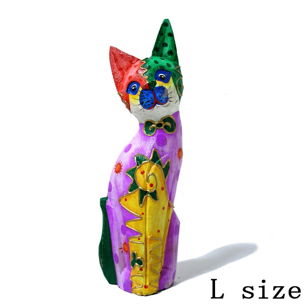 BRITTO カラフルな猫の置物 Amazon.co.jp: 木製 バリ ネコ カラフル ［20cm］ 単品 木彫り