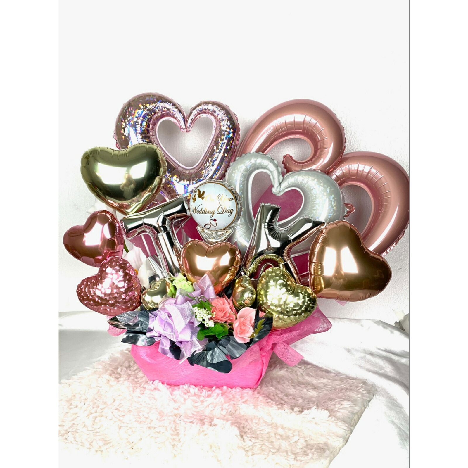 ウエディングバルーンアレンジ ローズゴールド イニシャル 結婚式 バルーン電報 バルーンギフト バルーン 結婚祝い 入籍祝い 上品 おしゃれ アレンジメント ネイビー ブルー ナチュラル ウェディング お祝い ブライダル 受付 飾り付け 二次会 高砂席 送料無料