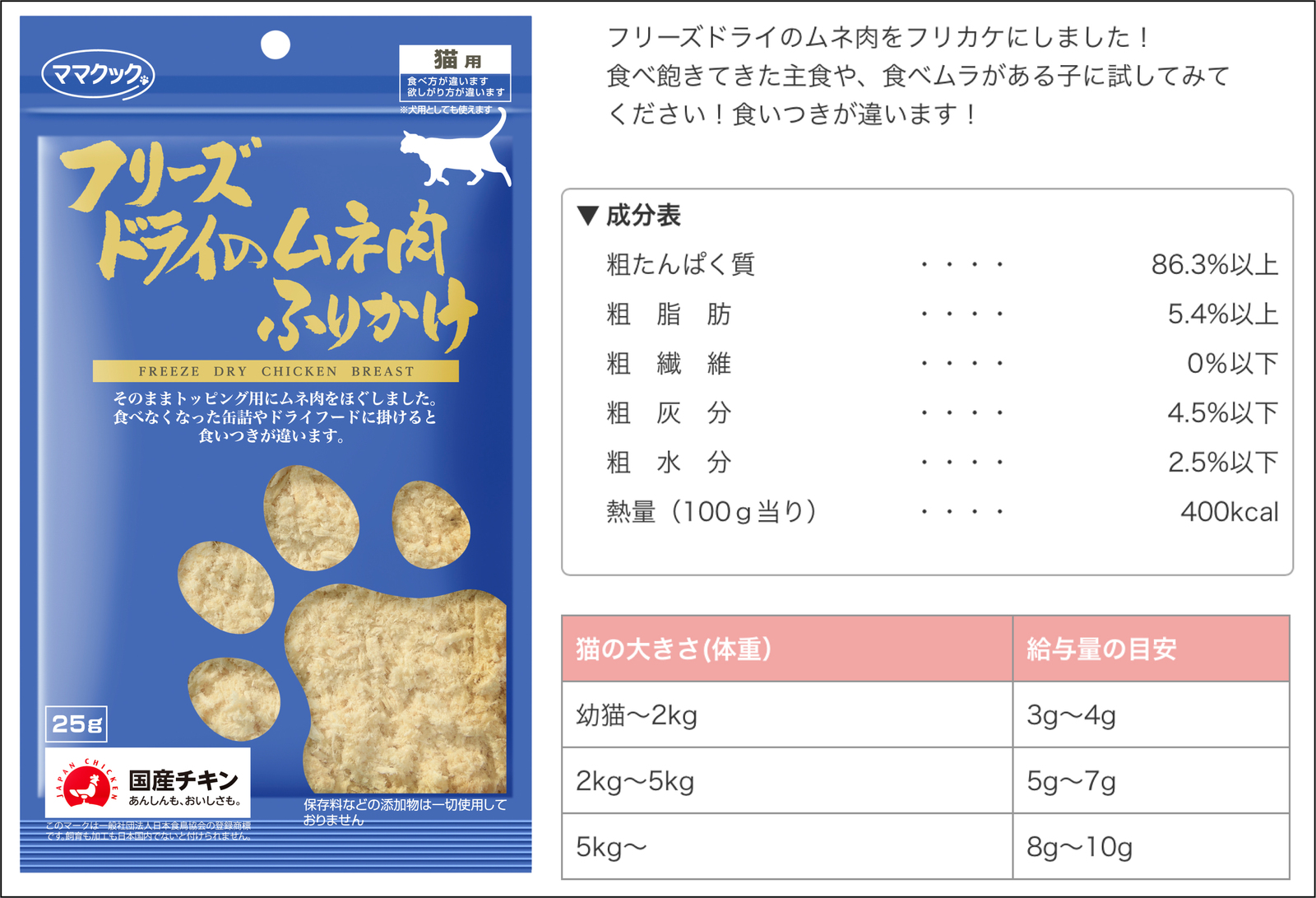 市場 味が選べる ササミ 25g フリーズドライ ママクック ６袋セット 猫用 ふりかけ の ムネ肉