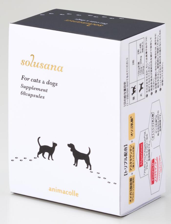 犬 猫 サプリメント 送料無料 P10倍 Solusana本体 60粒 Animacolle ペットサプリメント ペットサプリ 動物用健康補助食品 オメガ3脂肪酸 アルガトリウム Dha Epa オリゴ乳酸 アスタキサンチン 関節 腎臓 血管 眼 腸内環境 皮膚 免疫 アニマコレ ソラサナ Salon Raquet De