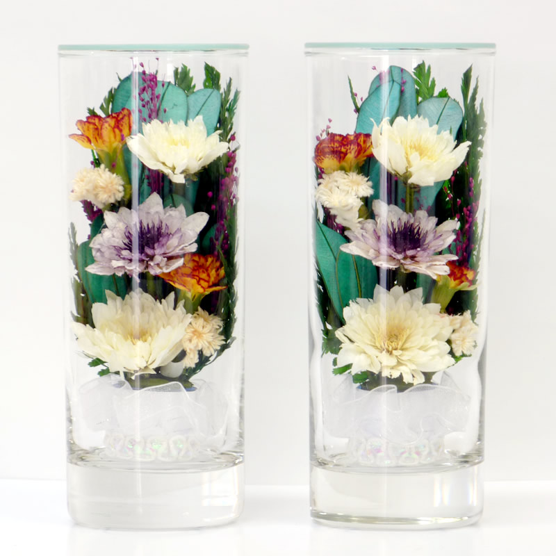 仏花プリザーブドフラワー　ガラスボトル入り　1対2基　匿名配送 仏花プリザーブドフラワー ガラスボトル入り 1対2基 匿名配送