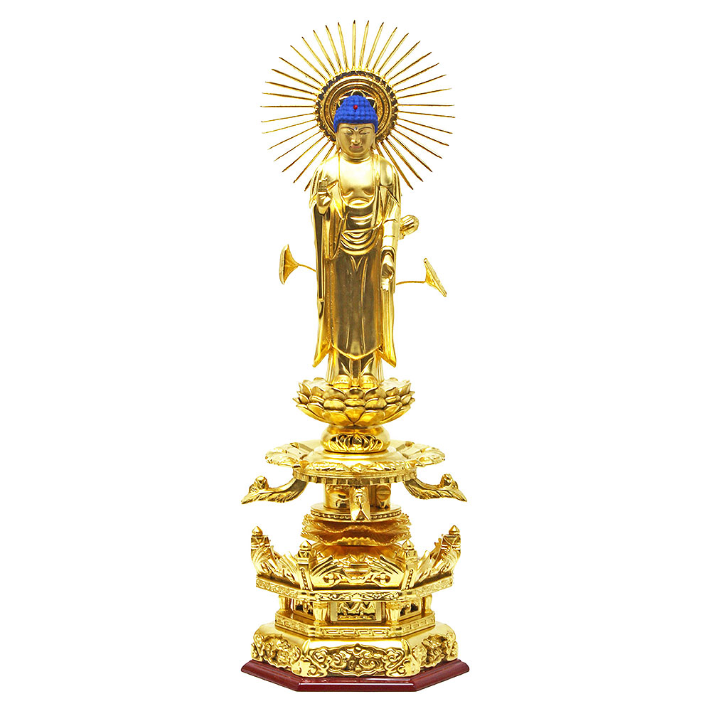 仏像 阿弥陀如来 東立弥陀 木製 総金箔 櫛蓮華光輪 京型 ケマン座 4寸 4.5寸 5寸 6寸 【其れ相応一派：真宗大谷派（お東、東本願寺）】【百貨店SALE継続期間中 P5倍】