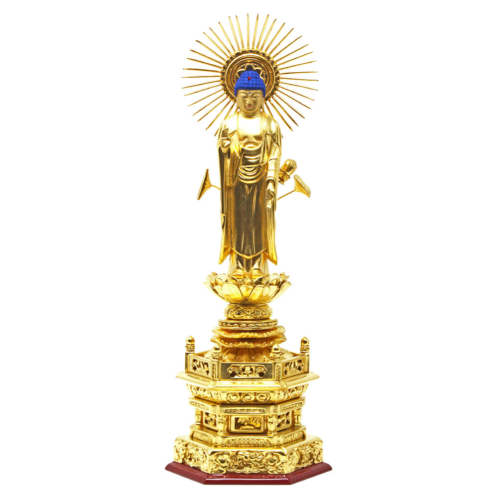 仏像 阿弥陀如来 東立弥陀 木製 総金箔 櫛蓮華光輪 京型 六角座 4寸 4.5寸 5寸 6寸 【其れ相応一派：真宗大谷派（お東、東本願寺）】【百貨店SALE継続期間中 P5倍】