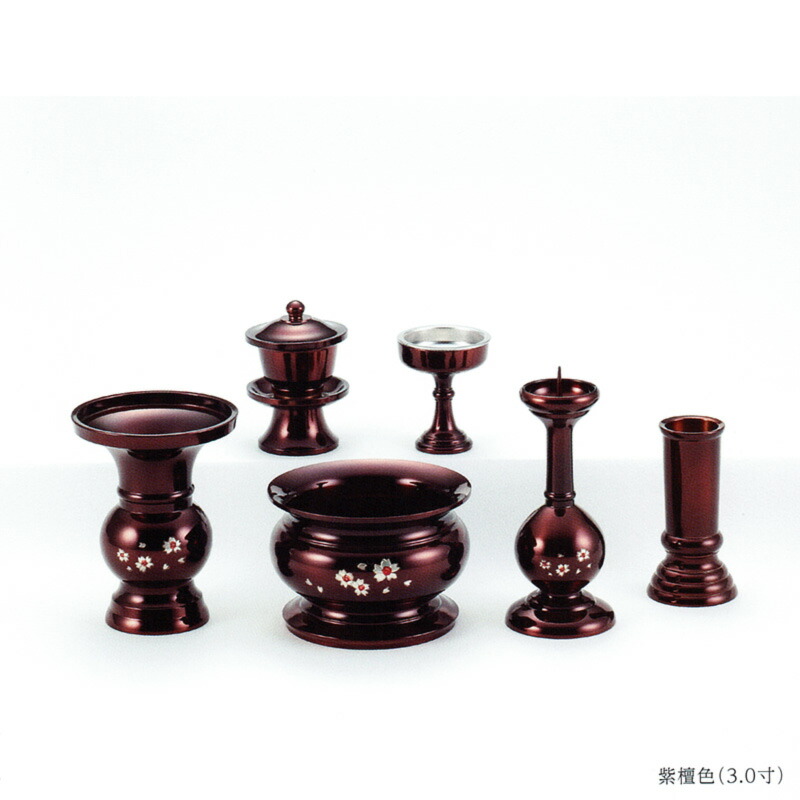 具足セット 仏具セット 6具足 高岡銅器 東（あずま）型 桜彫り 紫檀色 3.5寸