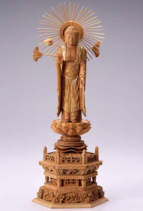 仏像 阿弥陀如来 東立弥陀 4.5寸 白檀製 六角座 【其れ相応一派：真宗大谷派（お東）】【百貨店SALE継続期間中 P5倍】