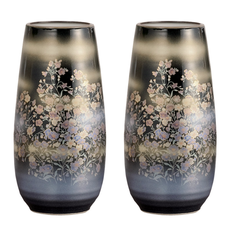 茜九谷焼の高級仏壇仏間用花瓶 一対 です 仏壇用花瓶 仏間用花瓶 かすみ草8号 一対