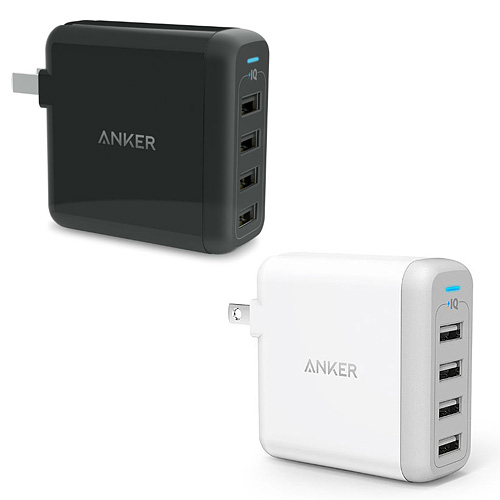 急速充電器 Anker PowerPort 4 USB急速充電器 40W4ポート マルチポート 折りたたみ式プラグ搭載 海外対応 アダプター【PowerIQ &amp; VoltageBoost搭載】(ブラック・ホワイト)