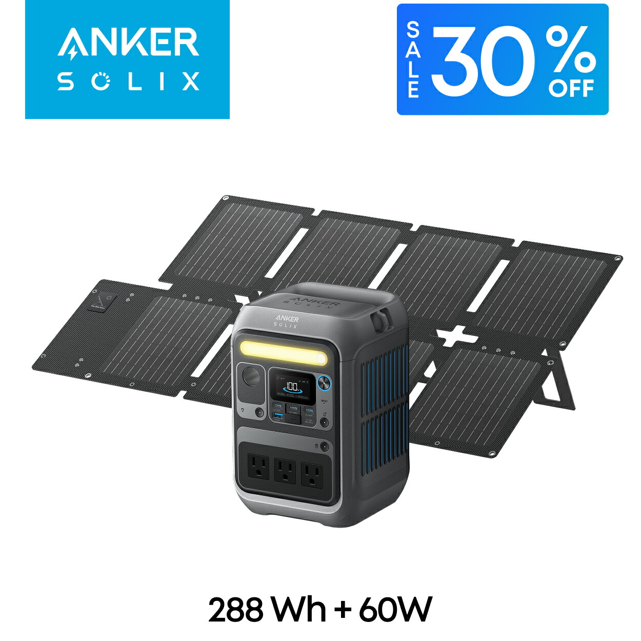 発電機・ポータブル電源 Solix PS100 Compact Portable Solar Panel Anker Solix C1000 Gen 2 Portable Power Station with Anker